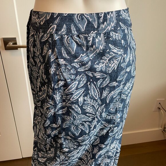 Rip Skirt Floral Polyester Spandex Wrap Skirt w Velcro Close Denim Blue White S - Picture 7 of 16
